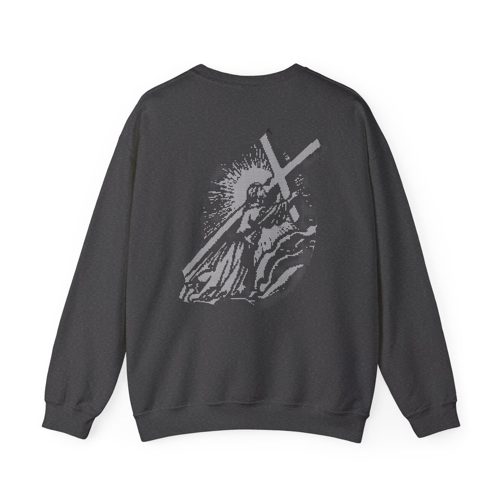 Christian Cross Crewneck Sweatshirt — Vintage Jesus Carrying Cross Graphic