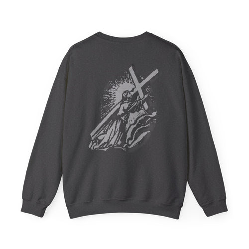 Christian Cross Crewneck Sweatshirt — Vintage Jesus Carrying Cross Graphic